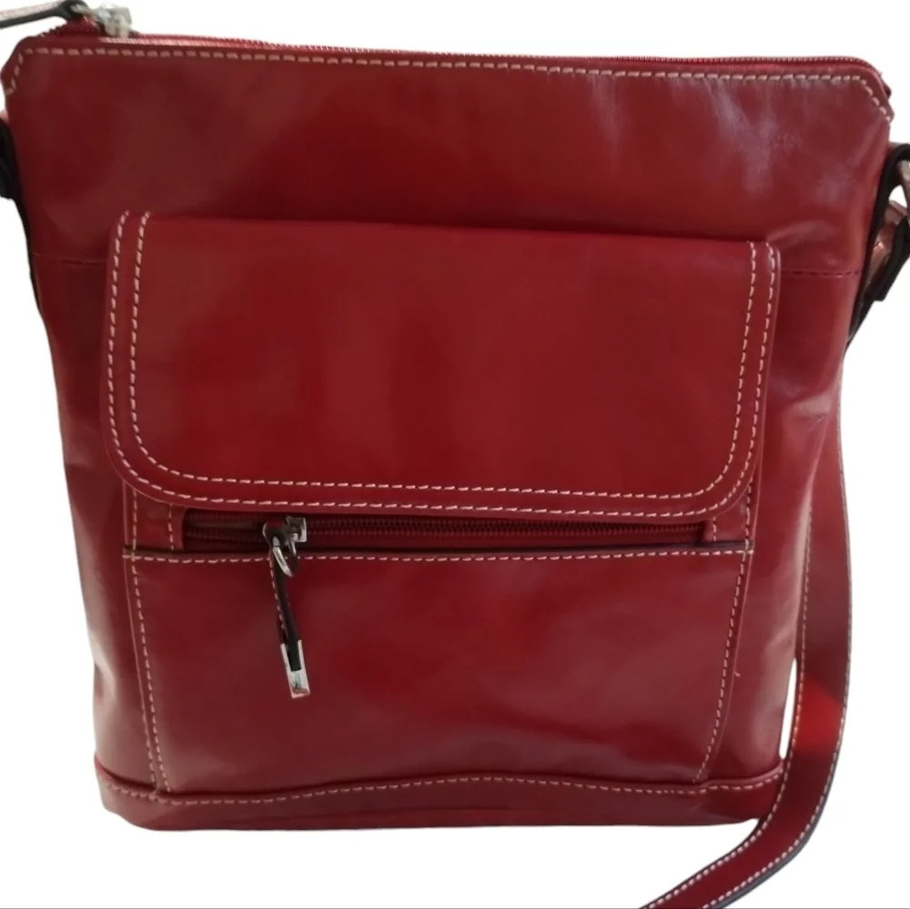 Giani Bernini Glazed RED Leather‎ Crossbody Purse Handbag Casual